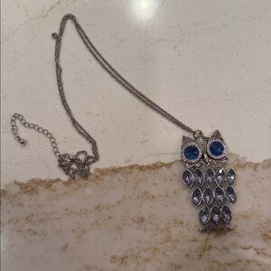 Park Lane Silver Owl Necklace with Blue Gems